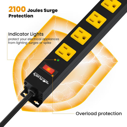 12 Outlet Long Power Strip, 2100 Joules Surge Protector, 6FT Power Cord, Wide Spaced Outlet Power Bar, Overload Protection Switch, Industrial Heavy Duty for Work Bench, Shop, Garage…