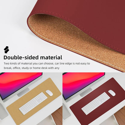 Desk Mat 31.5" x 17" Leather Desk Pad Protector with Natural Cork & PU Leather, Non-Slip Office Desk Mat, Double-Sided Large Mouse Pad, Waterproof Desk Pad for Office&Home (red)