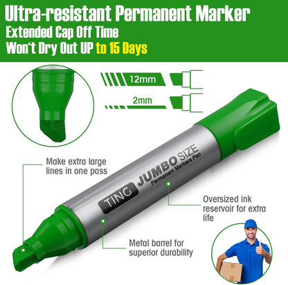Fuutreo 10 Pack Jumbo Permanent Markers Bulk Large Chisel Tip Permanent Markers Quick Drying Waterproof Big Huge Poster Pens for Office, Logistics Company and More(Grass Green)