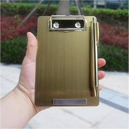 Stainless Steel Magnetic Clipboard with Pen - Multiple Sizes, Magnetic Design, Essential for Office and Home (Gold 4.3 x 6.5 Inches)