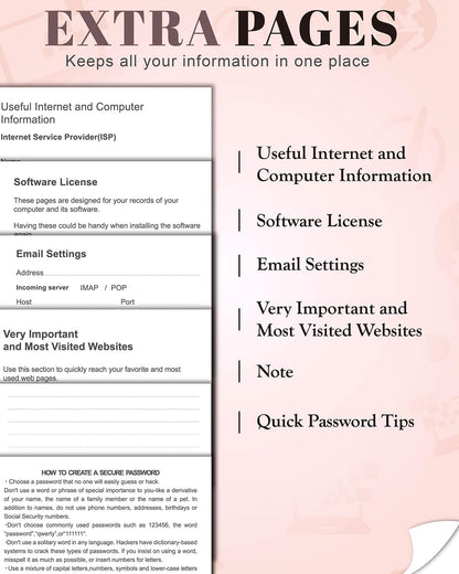 Password Keeper Book with Colorful Alphabetical Tabs, Hardcover Password Log-Book for Internet Password and Website Address, 5.8"×8.4" Password Notebook for Home Office (Pink)