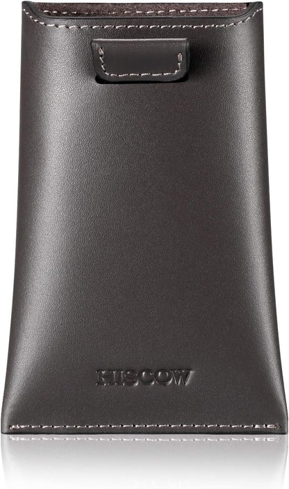 HISCOW Business Card Holder with Flap for Dispensing Cards - Italian Calfskin (Gray)