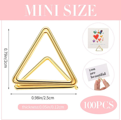 100 Pcs Place Card Holder Triangle Shape Table Number Holder Wedding Table Card Holders Mini Name Card Holder Place Setting Holder Picture Clips Stand for Centerpiece Anniversary Party(Gold)