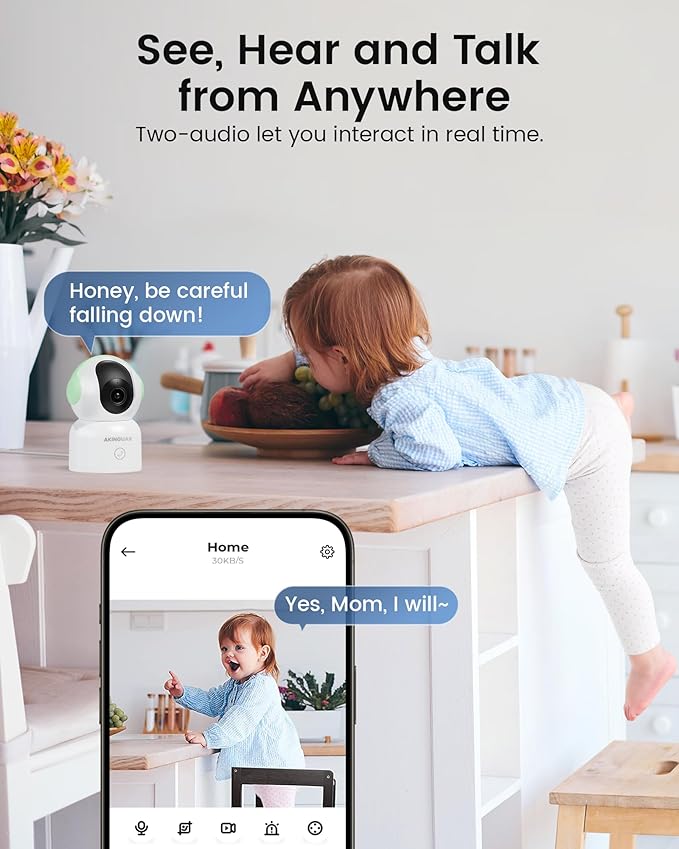 2K 3MP Indoor Security Camera, 5GHz/2.4GHz WiFi Camera, Security Camera for Home, 360°Pan Security Cameras with Motion Detection & One-Touch Call, Night Vision, Compatible with Alexa, Green