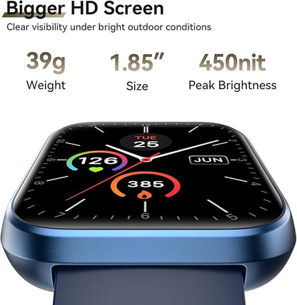 Smart Watches for Women Men, 1.85" Screen Smartwatch Compatible iPhone Android Phone Answer/Make Call, 24/7 SpO2 Sleep Heart Rate Monitor,3ATM Waterproof, Fitness Traker 120+Sport ( 2 Bands Included)