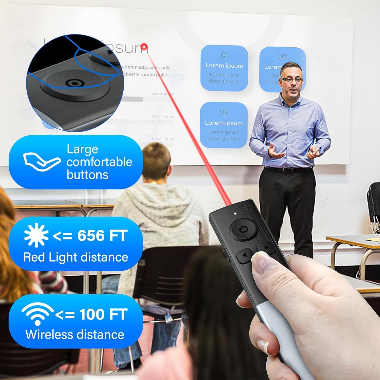 2-in-1 USB Type C Presentation Clicker Wireless Presenter Remote Clicker, Rechargeable Clicker for Powerpoint Presentations, Google Slide Advancer Slideshow Presnetation Clicker (Aluminium Alloy)