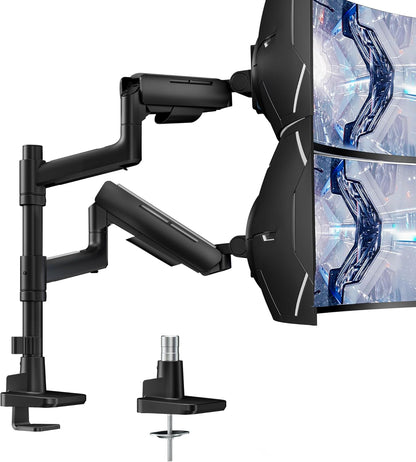 Vertical Dual Monitor Mount for 17-49 Inch Ultrawide Heavy Duty Curved Screen Stacking, Computer Monitor Arm Desk Mount, Gas Spring Adjustable Vesa Stand, Black