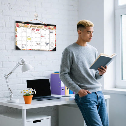 2026-2027 18-Month Large Desk Calendar with 2 Stickers & Hanging Rope - 17"x12" Watercolor Floral Desktop or Wall Calendar | Holiday Marks & Year Countdown | for Office, Homeschool, Teacher Planning (Jan 2026 - Jun 2027)