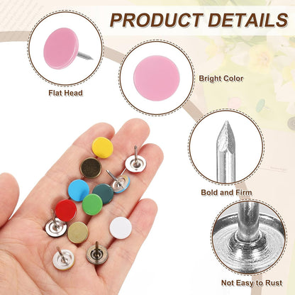 uxcell 120Pcs Push Pins, 11mmx13mm Round Flat Head Decorative Thumb Tacks Upholstery Tacks for Cork Board Office Wall Hangings, Pink