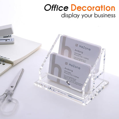 Acrylic Business Card Holder For Desk Clear Business Card Display Stand 2 Tier 2 Slots Business Cards Holders for Men And Woman, Organize 100 Cards-1 Pack (2 Solt-H)