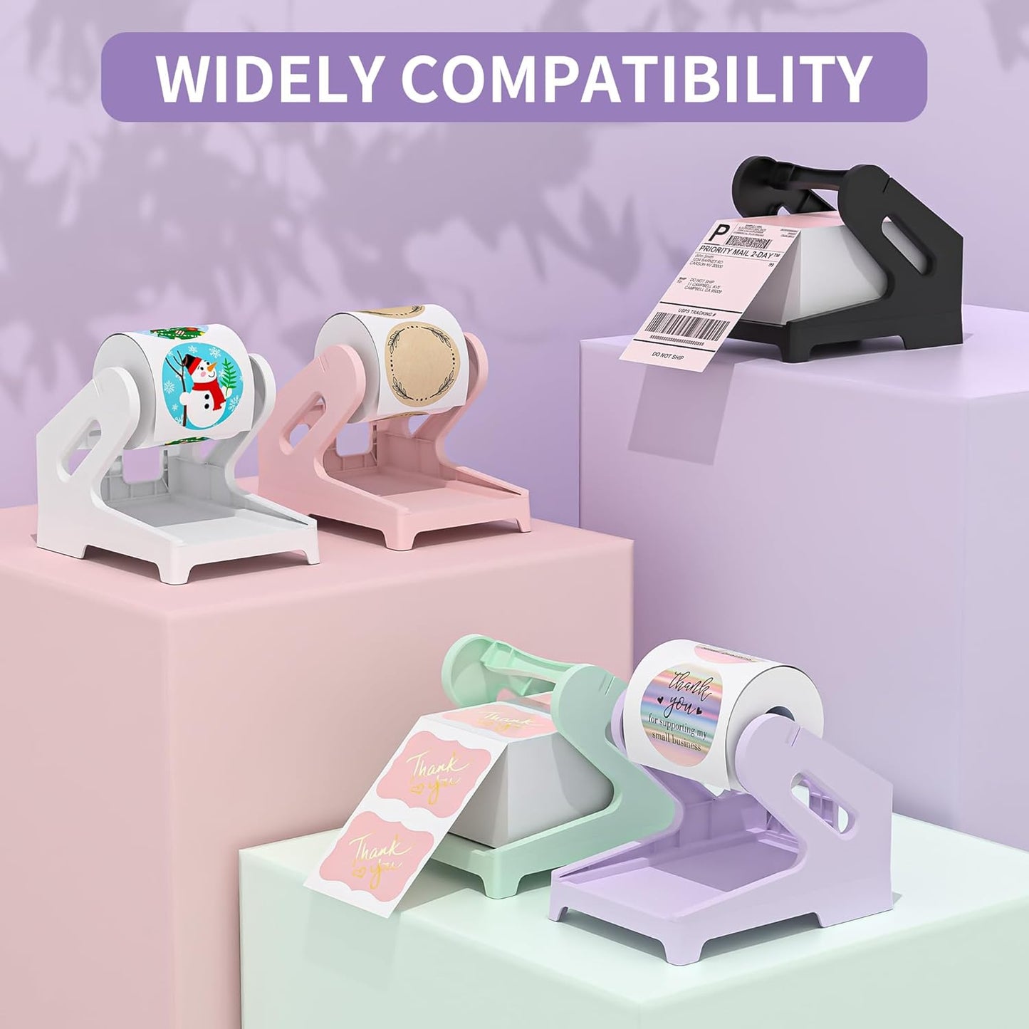 PONNOR Label Holder Thermal Label Holder for Rolls and Fanfold Labels Shipping Label Stand Desktop Printer DIY Accessory Supplies for Home, Office (Fresh Purple)