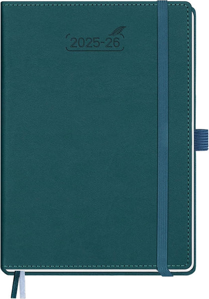 BEZEND Planner 2025-2026 Weekly and Monthly, 5.8" x 8.5" Academic Calendar (Jul 25-Dec 26) Vertical Daily Appointment with Hourly Timeslot & Monthly Tab, PU Leather Hardcover - Dark Green