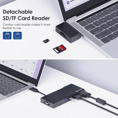 WAVLINK USB C Docking Station Dual Monitor, 2K HDMI, 1080P VGA, 5 Gbps USB 3.0, SD/TF Card Reader, 1Gbps Ethernet Port for Laptop Windows MacOS