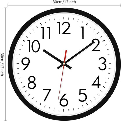 Lumuasky Wall Clock, Silent Non-Ticking 12 Inch Quartz Battery Operated Round Analog Wall Clock for Classroom,School, Office, Living Room, Bedroom,Kitchen