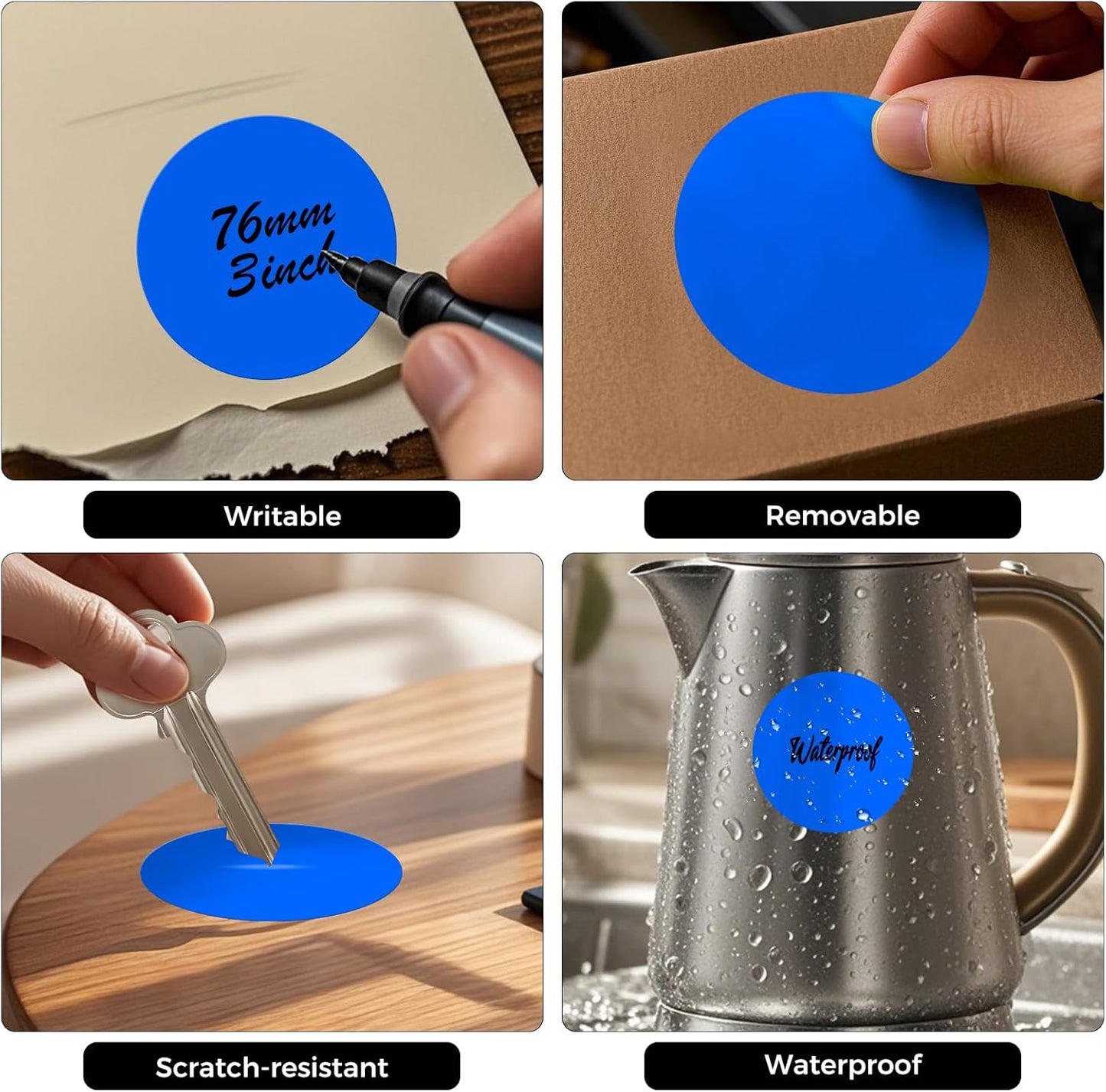 500 PCS Colored Dot Stickers 3 Inch Vinyl Blue Circle Labels Removable Waterproof Color Coding Round Floor Sticker for Inventory School Marking Organization
