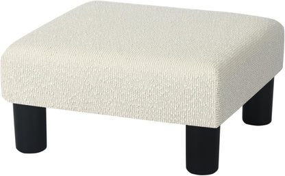 Joveco Small Foot Stool Ottoman, Cotton Line Square Footstool Upholstered Footrest Foot Rest for Chair, Under Desk, Office, Living Room, Pinstripe White