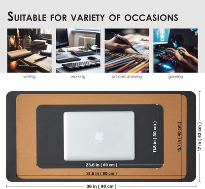Compact Cork Desk Mat - Small Dual-Sided Desk Pad for Office and Home - Desk Organization and Accessories - Ideal for Large Mouse Pad and Small Desk Mats on Top of Desks(Black,23.6"x 11.8")