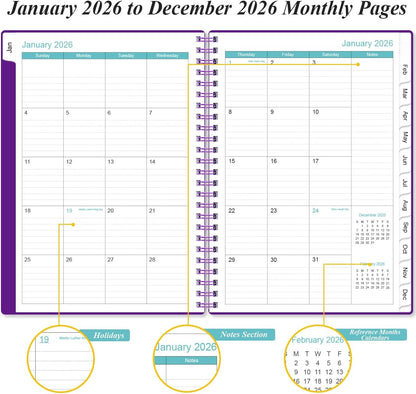 2026 Planner - Planner 2026 from January 2026 - December 2026, Weekly & Monthly Planner Spiral Bound with 12 Monthly Tabs, Inner Pocket, 6.4" x 8.5", Purple-B