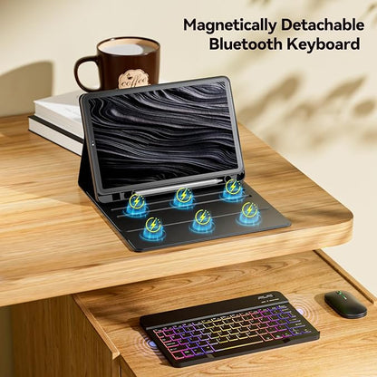 Keyboard Case for Samsung Galaxy Tab A9+/A9 Plus 11 Inch 2023 (SM-X210/X216/X218), Detachable Color Backlit Bluetooth Keyboard and Mouse, Slim Lightweight Stand Cover with Pen Holder (Black)
