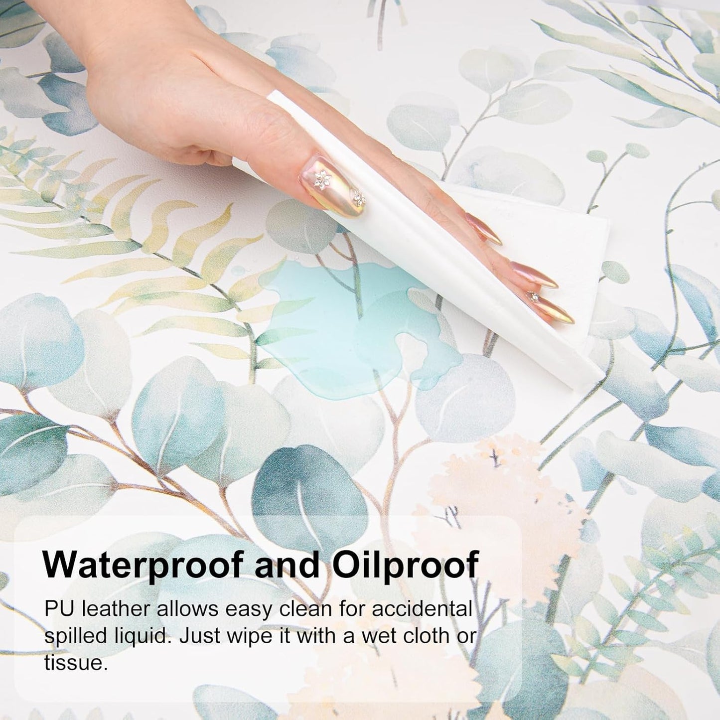 QIYI Large Mouse Pad for Desk, Cute Desk Mat for Desktop, Women Girls Green Office Décor Desk Accessories, PU Leather Waterproof Gaming Mousepad, Eucalyptus Leaf Desk Pad Computer Mat, 31.5" x 15.7"