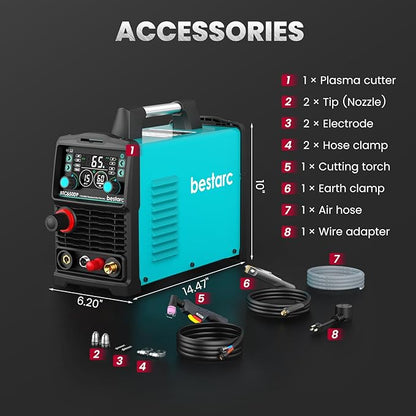 bestarc Plasma Cutter, [Pilot Arc] [Large LED Display] [Air Sensor] 65A bestarc Plasma Cutter Machine 110/220V Dual Voltage, 5/8 Inch Clean Cut 1 Inch Max Cut, Post Flow 2T/4T for Beginners DIY