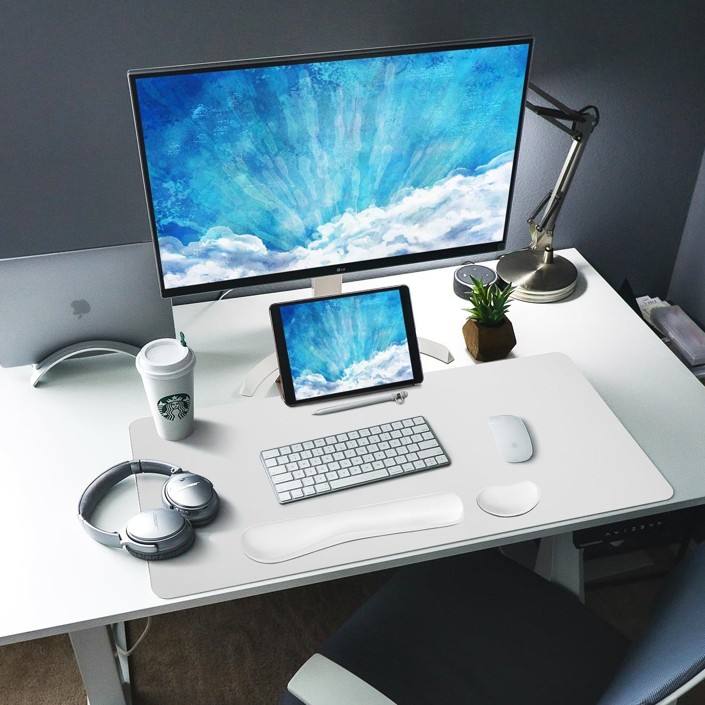 Bloss Leather Desk Pad and Keyboard Wrist Rest, Large Mouse Pad + Keyboard Pad+Mouse Wrist Support, Non-Slip Desk Mat Protector for Office, Home(31.5×15.7 Inches,White)