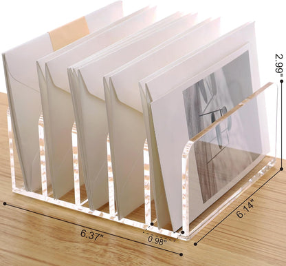 SANRUI Clear Desktop File Organizer, 5 Compartments Acrylic Office Document Sorter Mails Storage, Multifunction Letter Folder Racks Holders for Office,Home, School Desk Organization