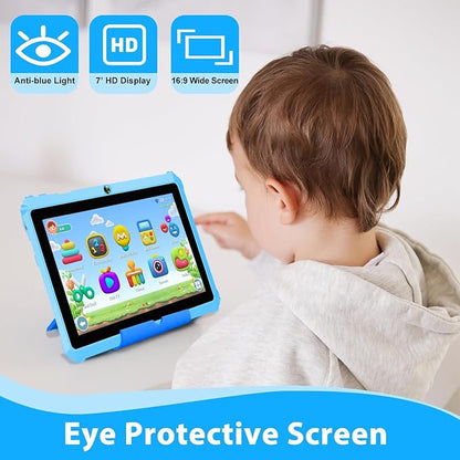 YINOCHE Kids Tablet 7" Android Tablet for Kids 3-7 32GB Tablets for Toddlers with Case WiFi Parental Control Dual Camera Tabletas GMS Certified Toddler Learning Tablets for Children (Blue)