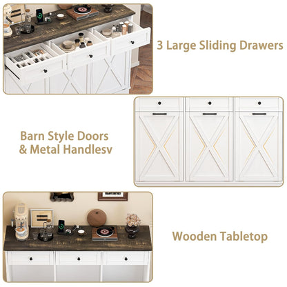 Triple 13 Gallons Tilt Out Trash Cabinet, Farmhouse Garbage Recycling Cabinet with Power Outlets, 3 Drawers, Pet Proof, Freestanding Kitchen Trash Bin Cabinets, White