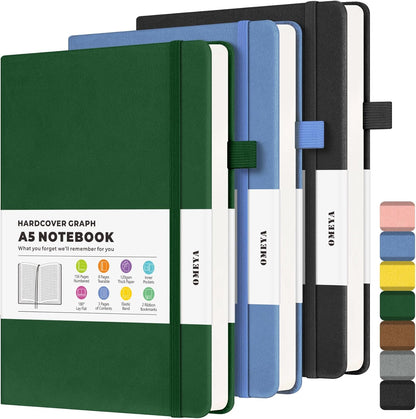 Graph Paper Notebook 3 Pack, A5 Grid Notebook Journal, Graph Notebook with 120gsm Paper, Hardcover Leather Journal for Writing, Grid Paper Notebook for Work, School Supplies, Engineering,5.75" x 8.38"