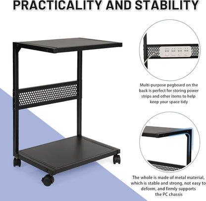 PC Stand Computer Tower Stand 2-Tier Metal CPU Holder with Locking Caster Wheels Suitable for Most PC (S,Black)