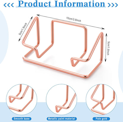 Landhoow 2 Pcs Business Card Holder for Desk, Cute Metal Card Organizers Display Stand Postcard Holder Rack for Desktop Working Office Home Daily Use (Rose Gold)