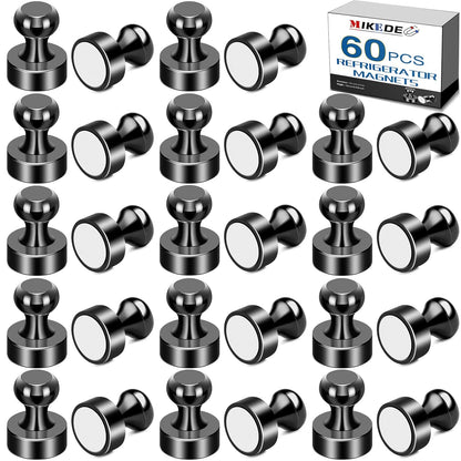 MIKEDE Whiteboard Magnets, 60Pcs Fridge Magnets Small Magnetic Push Pins Strong Magnets for Whiteboard, Black Neodymium Refrigerator Magnets Perfect for School, Classroom,Kitchen and Map Magnets