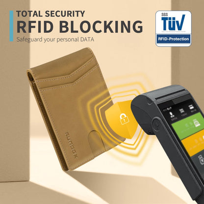 RUNBOX Wallet for Men Slim Rfid Leather 2 ID Window With Gift Box