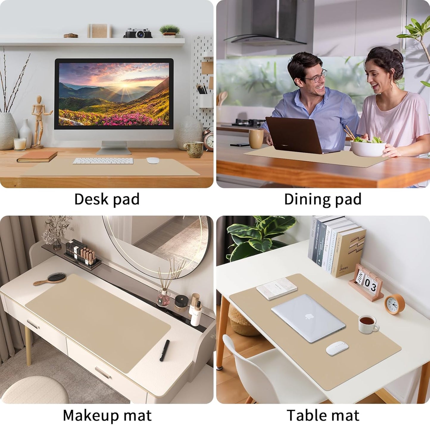 Bloss Beige Desk Mat 23.6" x 13.8", Desk Matt for Desktop, Large Leather Mouse Pad Waterproof, Computer Mat for Office Work/Home/Decor/Protector