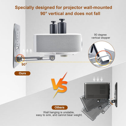 3-in-1 Projector Stand Table, Desk, Wall and Ceiling Mount with 1/4-Inch Screw, Foldable, Easy Setup, Compact Portable, Height Adjustable and Compatible with Most Projectors for Home,Outdoor (Silver)