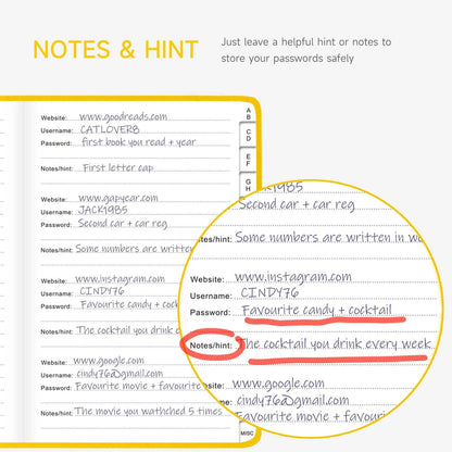 Password Book with Alphabetical Tabs – Hardcover Internet Address & Password Organizer – Password Keeper Notebook for Computer & Website – 5.2 x 7.6" Log-in Password Journal w/Thick Paper (Yellow)