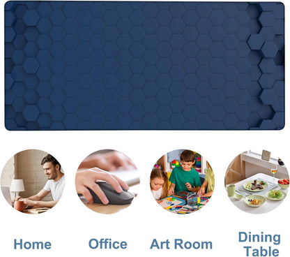 Large Mouse Pad Hexagon Style Gaming Desk Pad Computer Keyboard Non-Slip Waterproof Mouse Mat with Rubber Base and Stitched Edges Entertainment Office Writing Desk Mat 35.4 x 15.7 Inches