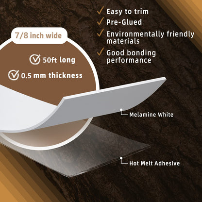 GSCIT Club White Edge Banding, 7/8 inch x 50ft Melamine Edge Banding with Hot Melt Adhesive Preglued Cabinet Edge Banding Flexible White Veneer