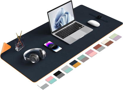 Aothia Double-Sided PU Leather Desk Pad - Non-Slip Large Mouse Pad & Desk Mat for Office, Home - Waterproof, Easy to Clean, Durable Dual-Sided Surface(Dark Blue,36" x 17")