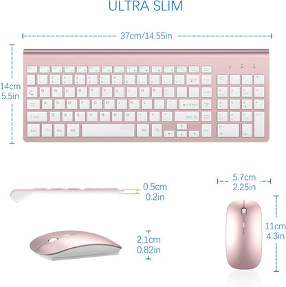 Wireless Keyboard and Mouse Ultra Slim Combo, TopMate 2.4G Silent Compact USB 2400DPI Mouse and Scissor Switch Keyboard Set with Cover, 2 AA & 2 AAA Batteries,for PC/Laptop/Windows/Mac-Rose Gold White