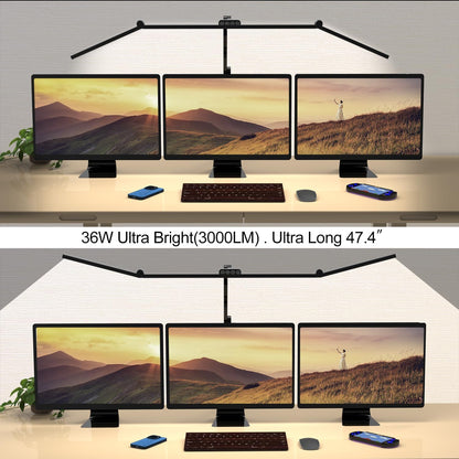 Micomlan 36W Bright Led Desk Lamp with Clamp, 47 Inches Long Architect Desk Lamp Home Office, Dimmable Table Light with Remote Adjustable Monitor Light Bar Tall Office Lighting for Computer Desktop