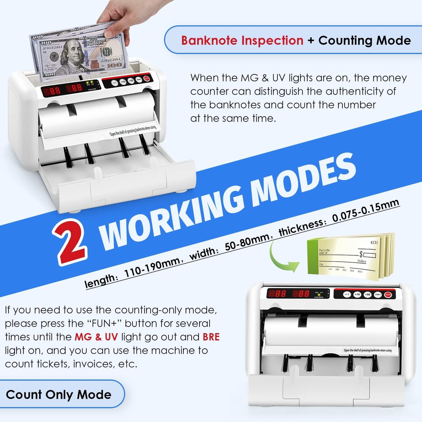 Battery Operated Bill Counter Machine, Portable Rechargeable Money Counter with UV MG Detection, 800pcs/min Counting Speed, Take Anywhere with A Backpack for Multi-Currency Or Tickets