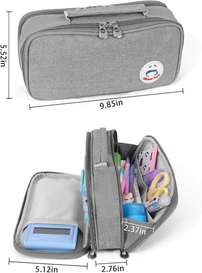 Pencil Case Pen Bag Holder Pouch Large Handle Big Capacity Desk Organizer Storage Marker Box Stationary Makeup Cosmetic Double Zippers for School Office Students Teen
