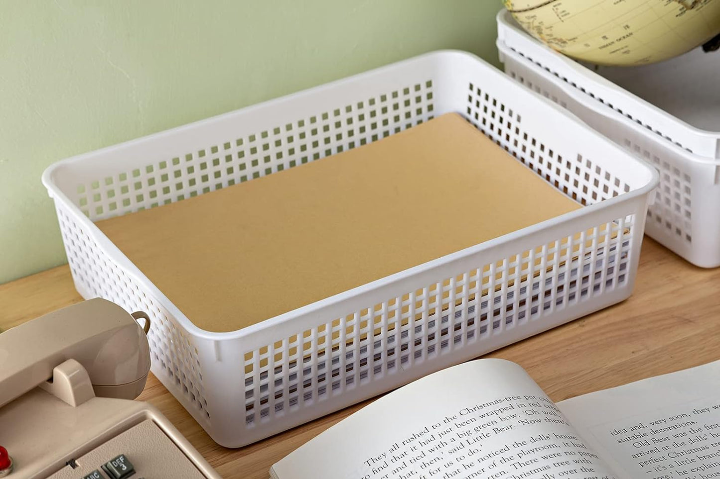 A4 Size Plastic Storage Basket,Desktop File Paper Letter Organizer Tray, 6-Packs (White+Grey)