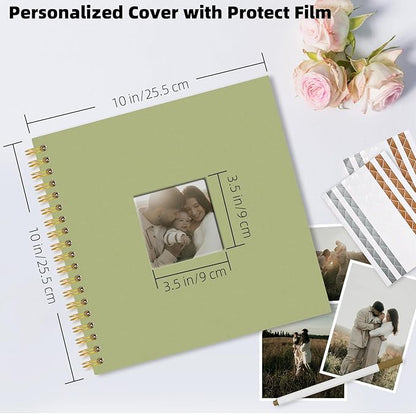Vienrose 10 x 10 Inch Scrapbook Photo Album, Linen Hardcover Photo Book with 40 White Pages, DIY Memory Book Kit with Accessories for Wedding, Baby Shower, Travel, Christmas (LightGreen, 20 Sheets)