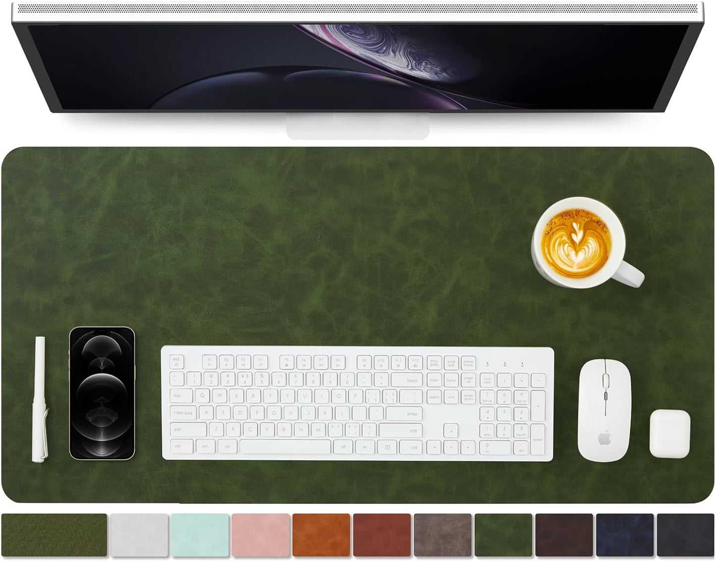 Distressed Leather Desk Mat - Non-Slip PU Desk Pad for Office and Home - Desk Organization and Accessories - Ideal for Large Mouse Pad and Desk Mats on Top of Desks(Forest Green,31.5"x 15.7")