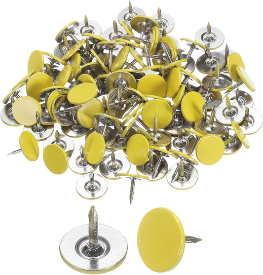uxcell 150Pcs Upholstery Tacks, 11mmx10mm Flat Head Thumb Tack Decorative Furniture Nails Push Pins for Furniture Sofa Headboards, Yellow