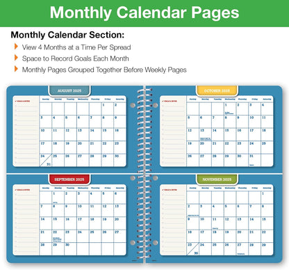 Global Datebooks Dated Middle School or High School Student Planner for Academic Year 2025-2026 Includes Ruler/Bookmark and Planning Stickers (Matrix Style - 8.5"x11" - Retro)