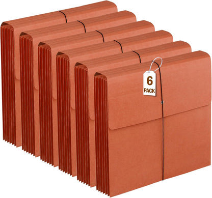 6 Packs Expanding File Pockets with Flap,Heavy Duty Expandable Folder Bag,Accordion File Folder,Elastic Cord Closure,Kraft Accordion File Organizer for Office,School,Home,Letter Size